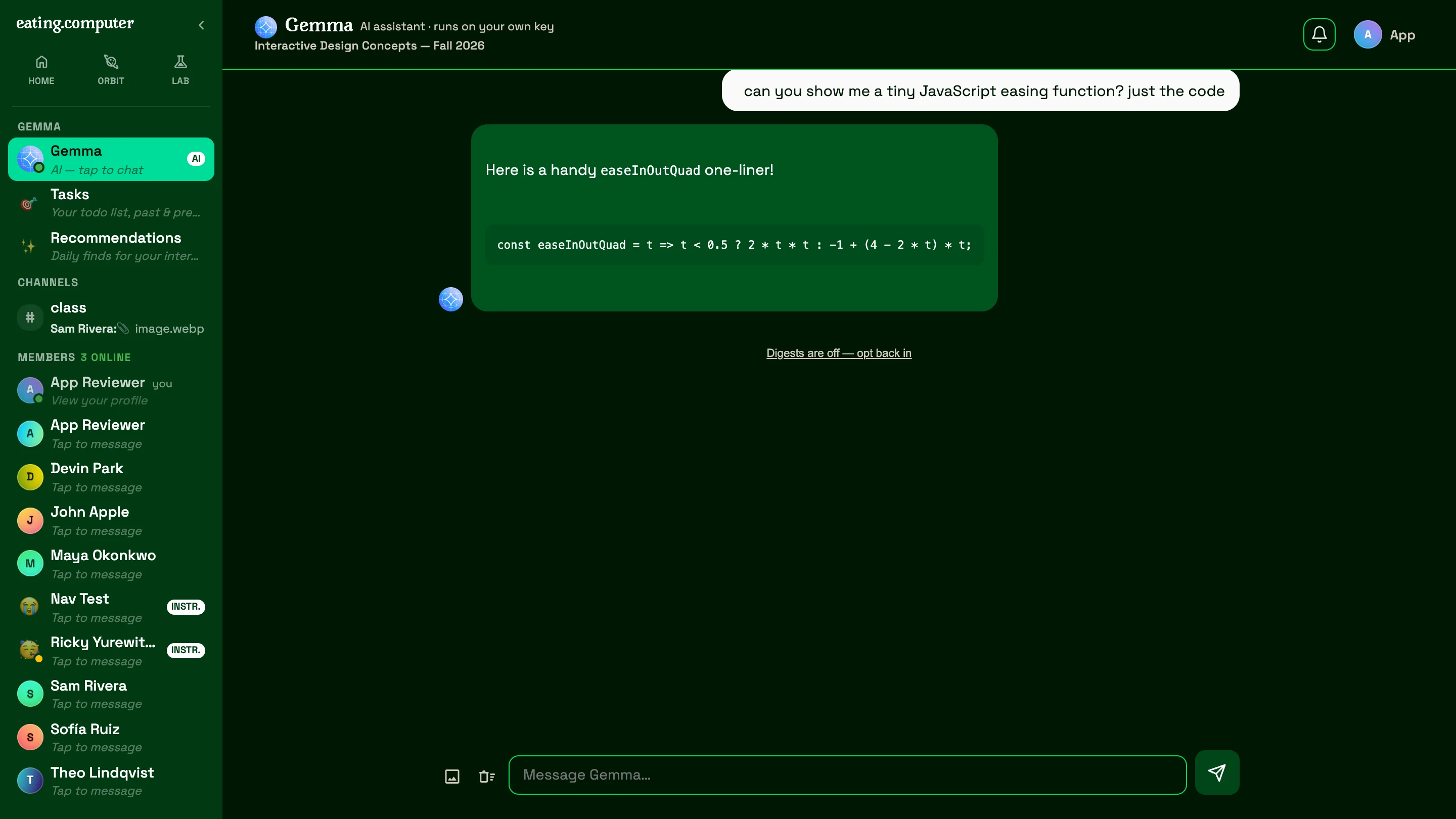 Gemma answering a code question in a formatted block