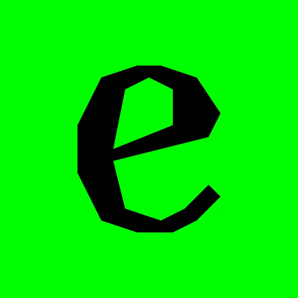 The eating.computer mark, a black e on the brand green