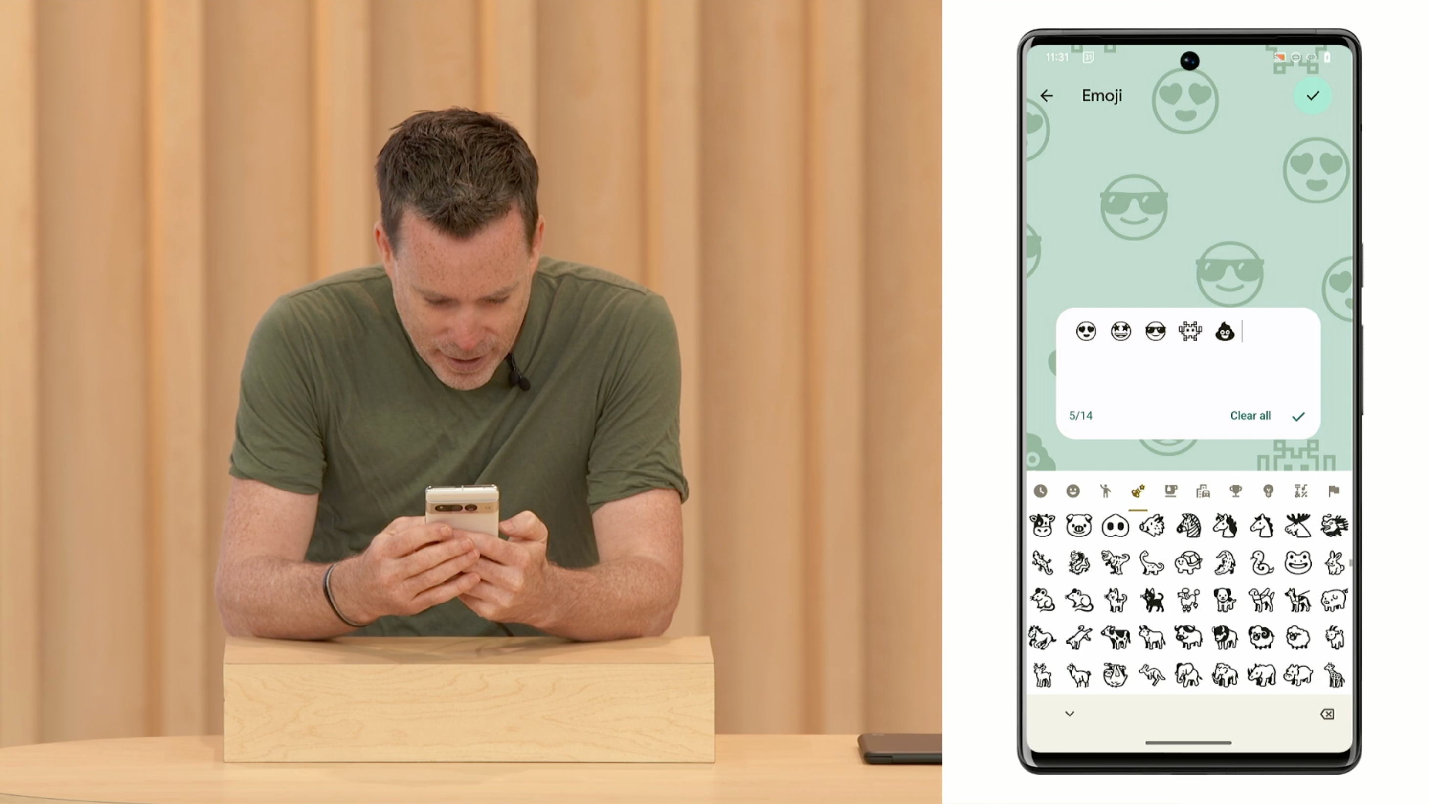 Themed monochrome emoji states used in Android's emoji wallpaper, demonstrated at Google I/O.