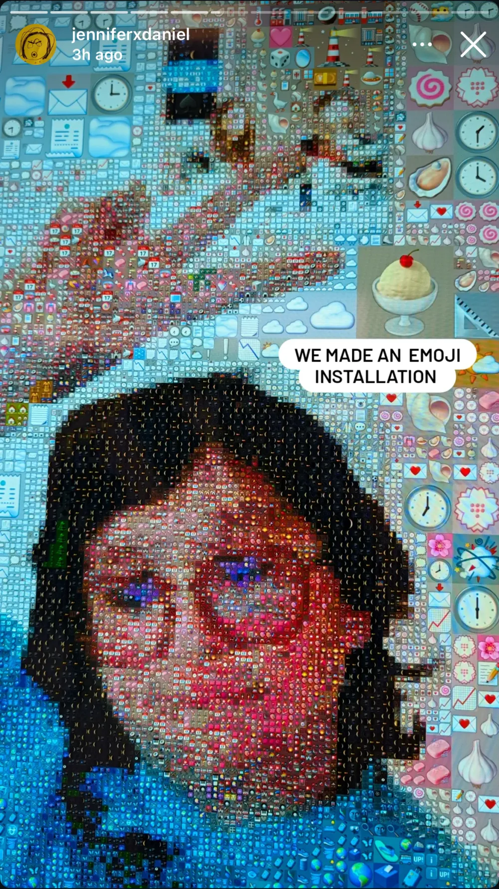 Jennifer Daniel’s story from the room, captioned "we made an emoji installation"