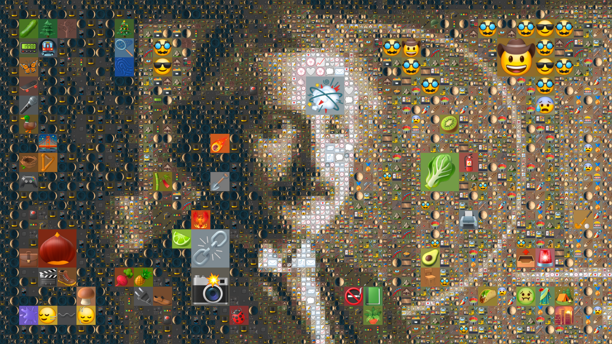 Einstein, photographed by Ferdinand Schmutzer in 1921, rebuilt as a mosaic of emoji