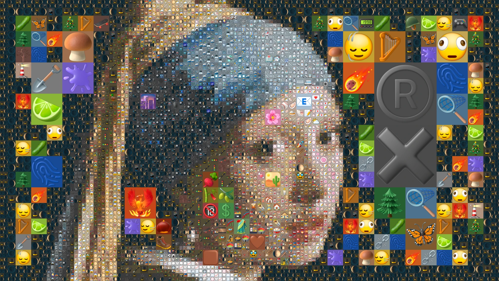 Vermeer's Girl with a Pearl Earring rebuilt as a mosaic of emoji