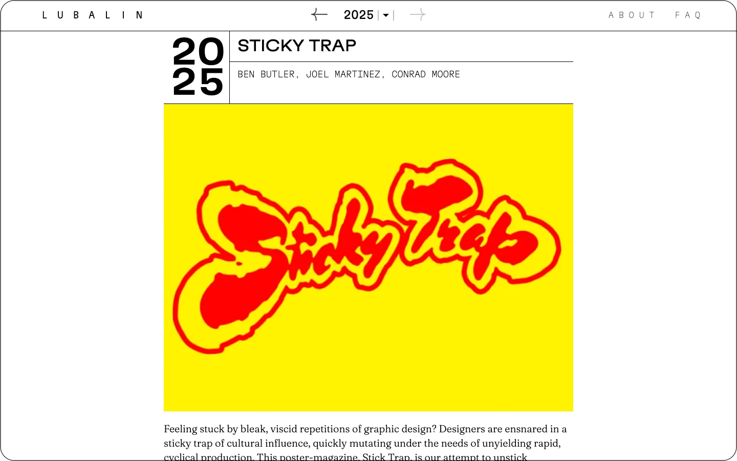 2025, Sticky Trap: hand-drawn red logotype on yellow